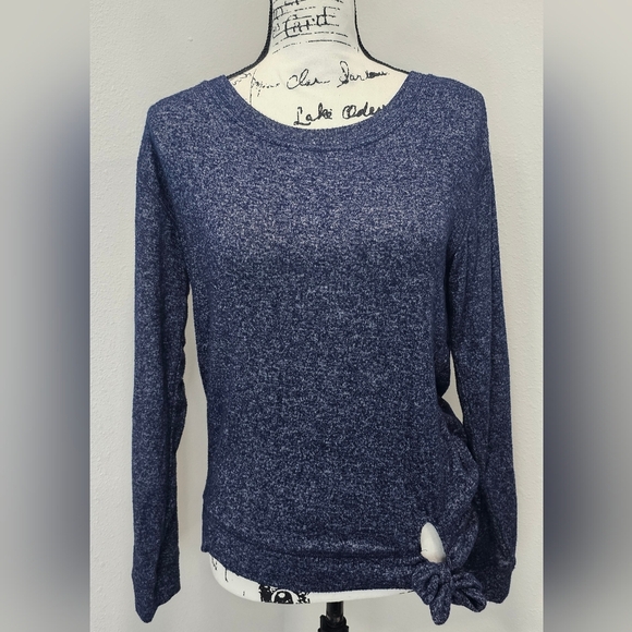 J. By J. Crew Blue Heathered Long Sleeve Round Neck Top Side Knot Size Small - Picture 1 of 12